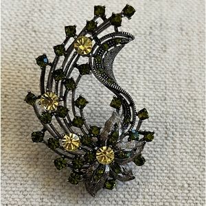 Green rhinestone floral spray pin brooch necklace pendant.